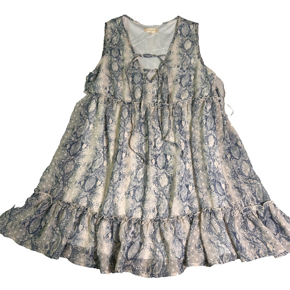 Altar'd State Mini Swing Dress Womens M White Blue Boho Cottage Soft Girl Flowy - Picture 2 of 7